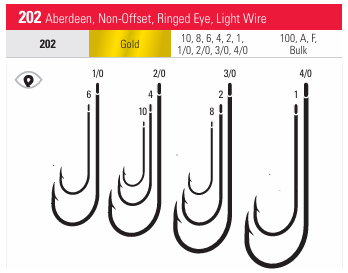 202AH Eagle Claw Light Wire Aberdeen Hook Gold