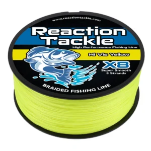 reaction tackle x8 braided fishing line hi vis yellow 8 strand