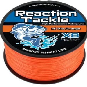 reaction tackle x8 braided fishing line hi vis orange 8 strand